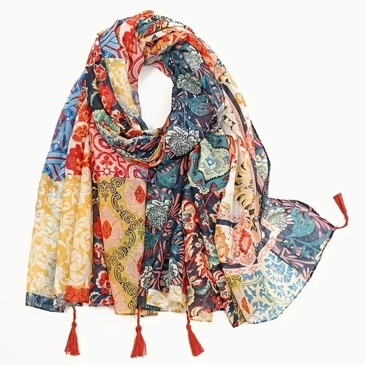 Multi-Colored Scarf with Tassels — Texas Quilt Museum
